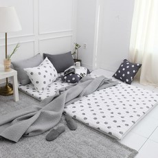 法蘭絨絎縫床墊套, 白+灰