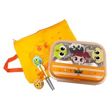 LE BARN 辛比的怪怪屋印花方形分格餐盒+餐具組, 混色, 餐盤+便當袋+學習筷