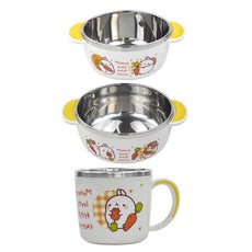 Molang萌浪兔嬰兒防滑餐具3件組, 混色, 不鏽鋼飯碗+不鏽鋼湯碗+不鏽鋼杯子