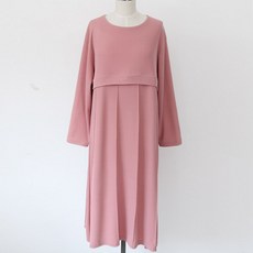 BONBONSTORY 孕婦細褶長袖連身裙