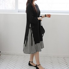 BONBONSTORY 圓領拼接格紋孕婦連身裙