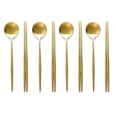 韓國製 Abella 霧面金餐具4人組, 1套, 湯匙 4p + 筷子 4p