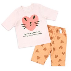 Maykids 女童棉質愛心印花7分袖休閒服套裝