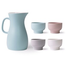 BOWLBOWL Ball Ball Home Party Jug 天藍色 + 燒酒玻璃 4 件套, 1套, 燒酒壺 天藍色+燒酒杯 乳白色+灰色+粉色+天藍色