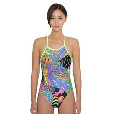 HOOG 女款後背交叉彩色花紋圖案連身泳衣 WST1229