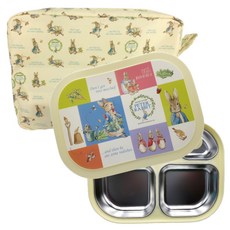 比得兔不鏽鋼分隔便當盒組, 象牙白, 餐盤+餐盤底墊+便當蓋+便當袋