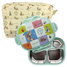 比得兔不鏽鋼餐盤便當盒組, 橄欖綠, 餐盤+餐盤底墊+便當蓋+便當袋