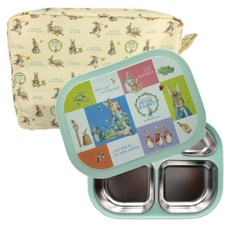 比得兔不鏽鋼分隔便當盒組, 橄欖綠, 餐盤+餐盤底墊+便當蓋+便當袋