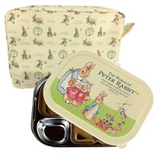 比得兔不鏽鋼餐盤便當盒組, 象牙白, 餐盤+便當蓋+便當袋