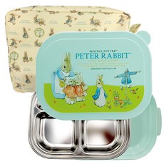 比得兔可拆式不鏽鋼便當盒組, 橄欖綠, 餐盤+餐盤底墊+便當蓋+便當袋