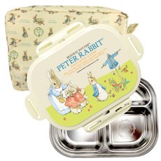 比得兔卡扣式分格餐盤+便當袋, 象牙白, 餐盤+便當蓋+便當袋