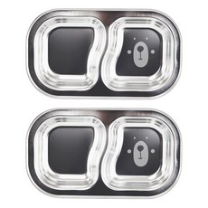 印花不鏽鋼2格餐盤, 黑色, 單品, 2個