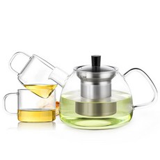 Sama DOYO 尚明 S051 透明握柄玻璃耐熱茶壺 + 茶杯 2入組, 1套, 茶壺 900ml + 茶杯 150ml x 2入