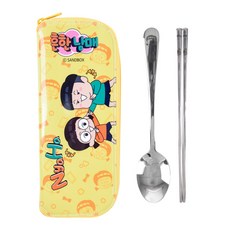 LILFANT Common Siblings印花不鏽鋼餐具+收納袋組 HN5962, 混色, 1組