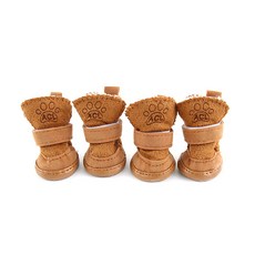 Dog-i 寵物狗用狗腳印印花保暖羊毛雪靴, 棕色的