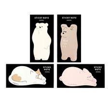 ICONIC 動物便利貼4件組, 白熊 + 棕熊 + 兔子 + 貓, 1套, 40張