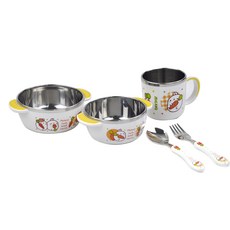 防滑不鏽鋼餐具組, 混色, 飯碗+湯碗+杯子+湯匙+叉子
