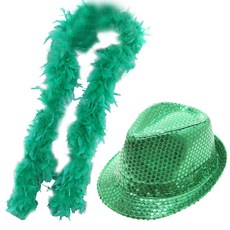 리빙다 깃털목도리 + 반짝이모자 파티용품, 그린, 1세트