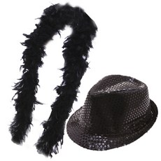 깃털목도리 + 반짝이모자, 블랙, 1세트