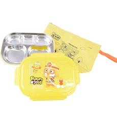 LILFANT Pororo雙層不鏽鋼餐盤便當袋組 PR6050, 混色, 餐盤+蓋子+收納袋, 1組