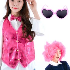 PARTYSHOW KTV道具背心 L + 假髮 + 愛心眼鏡組合, 粉紅色