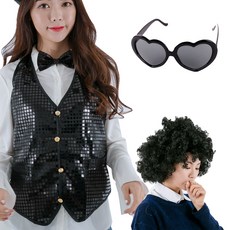 PARTYSHOW KTV道具背心 XL + 假髮 + 愛心眼鏡組, 黑色