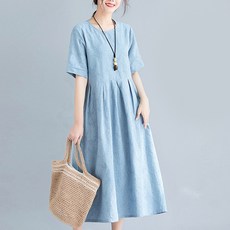 유니제이 지젤라 린넨 플라워패턴 통기성 반팔 원피스 빅사이즈 포함