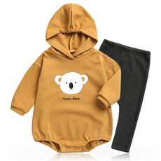 GREEN BEBE 孩童無尾熊印花連帽包屁衣+長褲