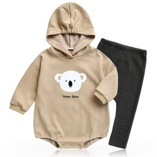 GREEN BEBE 孩童無尾熊印花連帽包屁衣+長褲