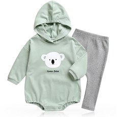 GREEN BEBE 孩童無尾熊印花連帽包屁衣+長褲