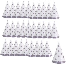 PARTYSHOW 線條圓點派對尖帽, 銀色, 30個