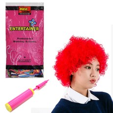 Neo LOONS 小丑氣球假髮組+手動打氣筒 隨機出貨, 紅色的, 1套