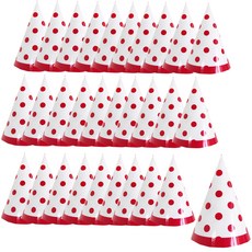PARTYSHOW 線條圓點派對尖帽, 紅色, 30個
