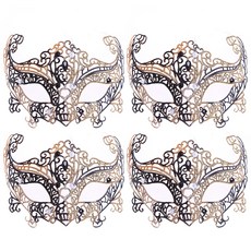 LivingDA 威尼斯女士派對面具 4入, 黑色, 4個