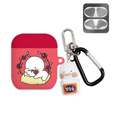 OMPANGi Bliss 鑰匙圈硬殼AirPods保護殼 + 防鐵粉貼紙, 玫瑰팡