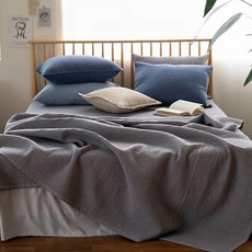 The Zari 素色純棉絎縫防水床墊毯+枕頭套組, 中性灰