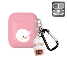옴팡이 表情 AirPods 鑰匙圈彩色果凍保護殼 + 防塵貼, 單一商品, 愛戀粉