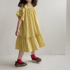 YEROOYENA Mom's Made 女童透氣閃亮抓皺連身裙