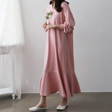 BORIMOM 荷葉下襬孕婦長袖連身裙 GD36