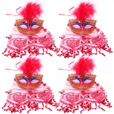 LivingDA 威尼斯面紗半臉面具 4入, 紅色, 4個