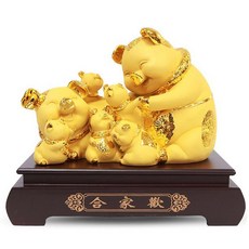 SARAKO 黃金福豬七口之家雕像, 黃金色