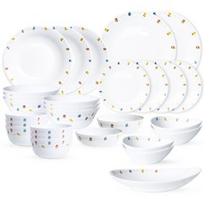 Bormioli Rocco Baciile verto opale 甜蜜春天碗盤 6人份 28件組, 飯碗 6p + 湯碗 6p + 小碟 2p + 橢圓醬料碗 4p + 橢圓小菜盤 + 小碟 4p + 中碟 3p + 大盤 2p, 混合色