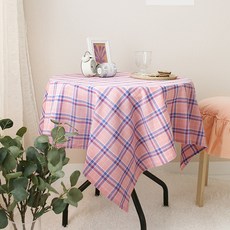 BYJIMI 復古格紋桌布, 粉紅色, 2人(110 x 110 cm)