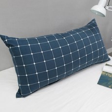 法蘭絨格紋長型靠枕, 深藍