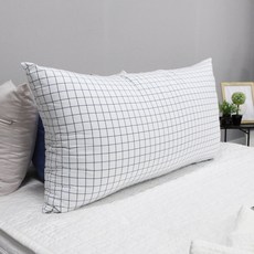 法蘭絨格紋長型靠枕, 白色 海軍藍