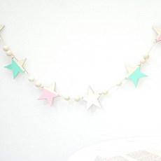 21세기트랜드 우드 가랜드 별, 연두 + 화이트 + 핑크