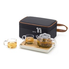 사마도요 사마글라스 휴대용 티포트 여행용 2인용 선물 세트 L009, 1세트, 몸체 + 스텐여과기 + 뚜껑 + 찻잔 2p + 박스