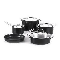 finn ilo IH感應爐適用304不鏽鋼鍋具組, 午夜黑, 平底鍋 24cm+湯鍋 4入