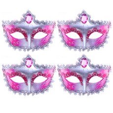 LivingDA 威尼斯青銅半臉面具 4入, 銀色 + 粉紅色, 4個