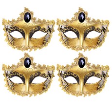 LivingDA 威尼斯青銅半臉面具 4入, 金色 + 黑色, 4個